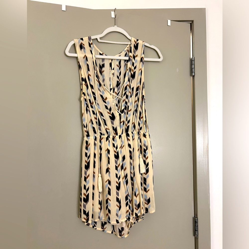 Audrey brand romper, tie front and open back with cinched waist